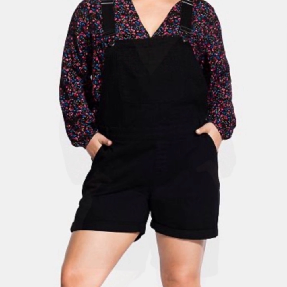 City Chic black denim jean overall shorts shortalls